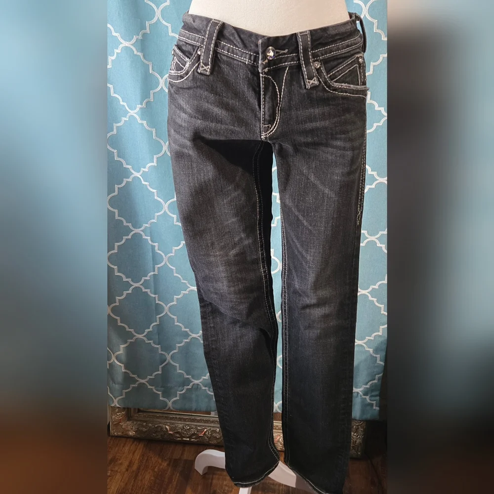 Rock Revival Black Boot Cut Jeans with Ornate Stitching - Picture 2 of 9